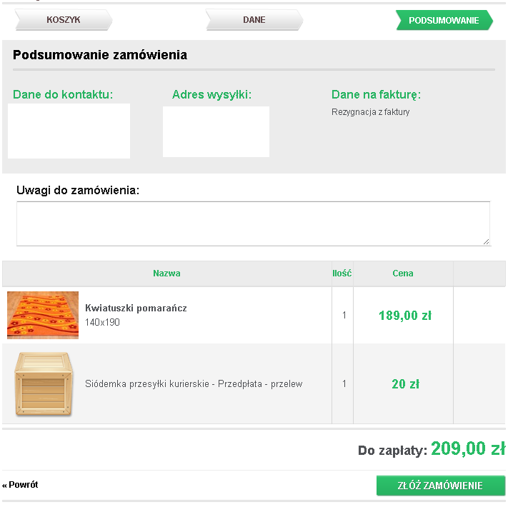 Dywante - Podsumowanie zamówienia Podsumowanie zamówienia w sklepie internetowym z dywanami